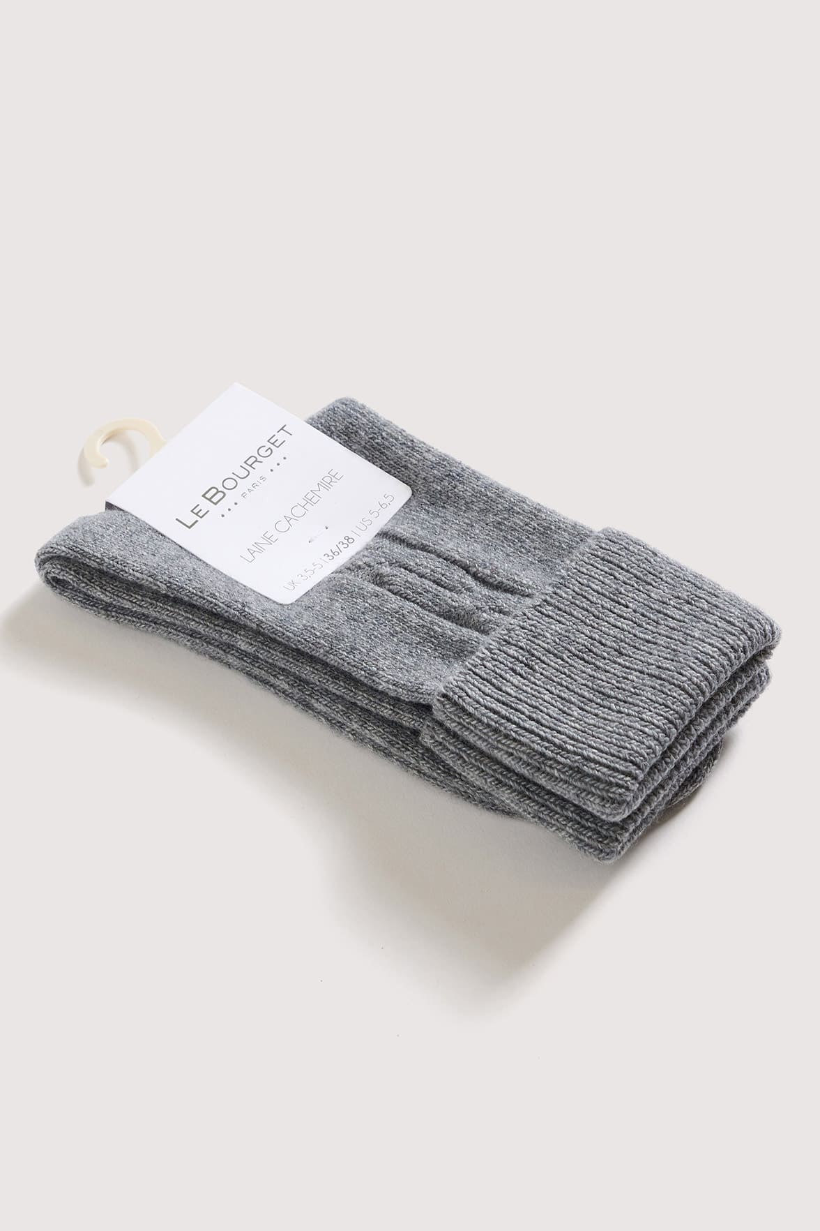 Chaussettes Torsadées avec Revers en Laine et Cachemire - Gris - Image 3