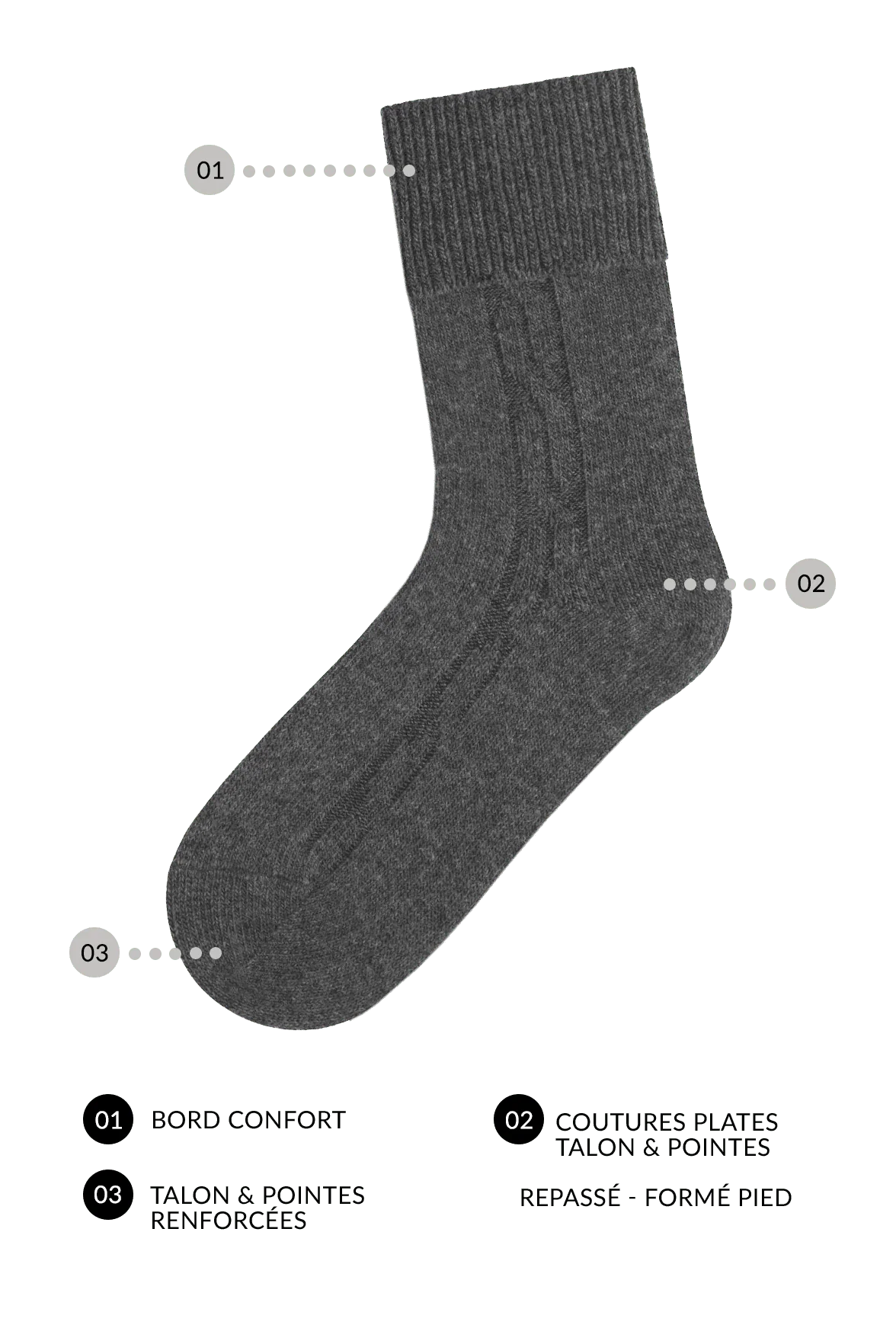 Chaussettes Torsadées avec Revers en Laine et Cachemire - Gris - Image 5