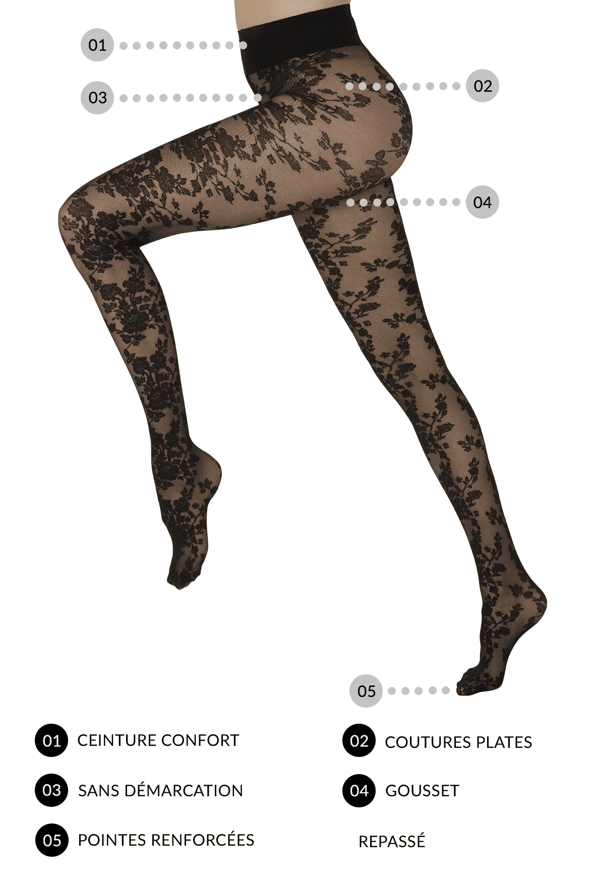 Collant Transparent Motif Dentelle Floral 20D Création - Wool - Image 3