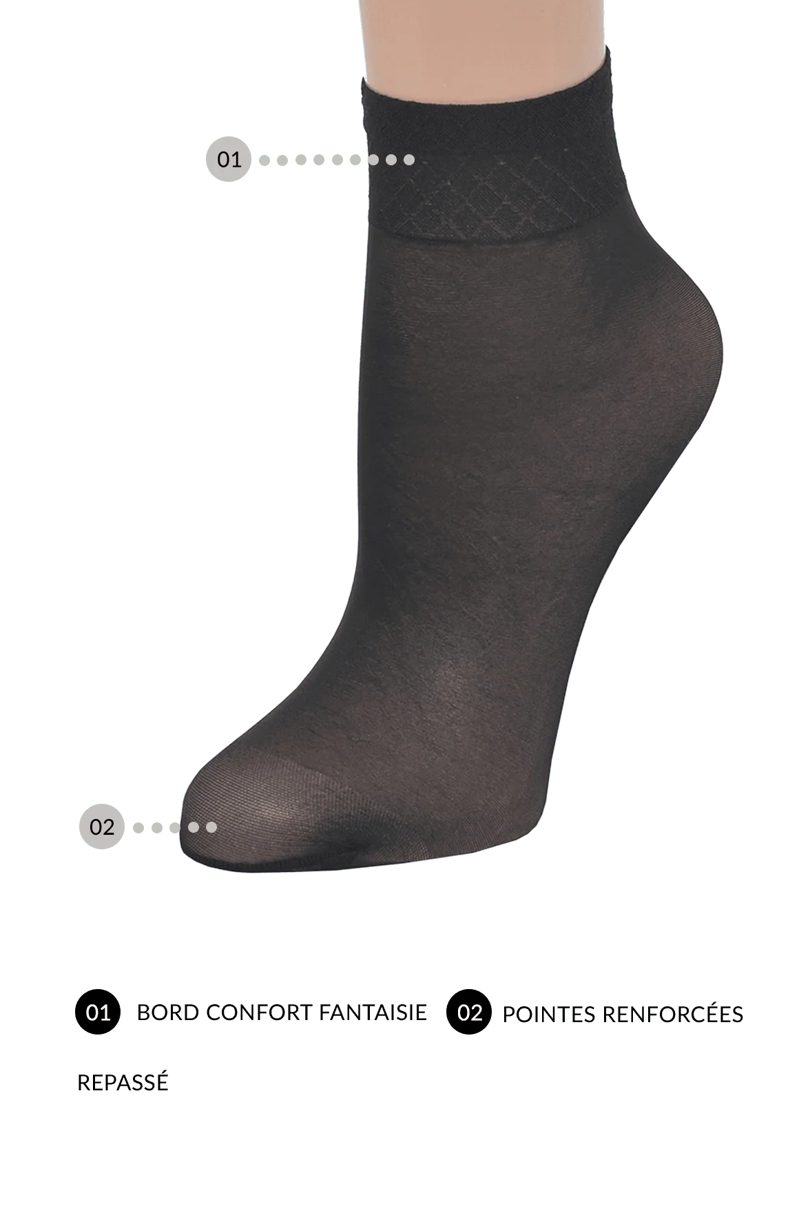 Lot de 2 paires Socquettes Voilance Transparent Satiné 15D - Noir - Image 3